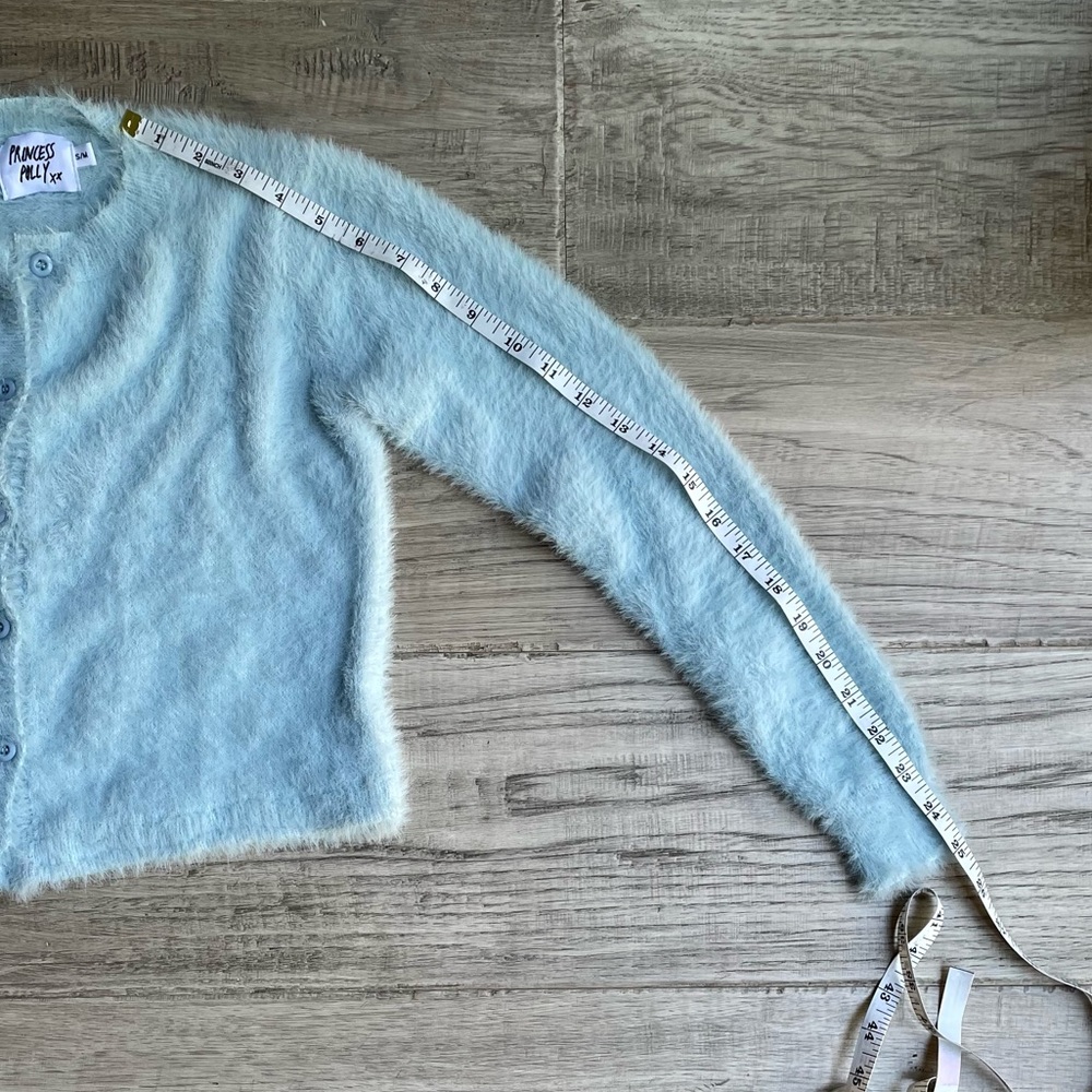 Princess Polly Fuzzy Sweater Cardigan Button Down Stretchy Light Blue SZ S/M - Picture 9 of 9